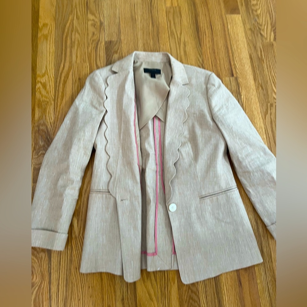 J Crew New Linen Scalloped Front Blazer